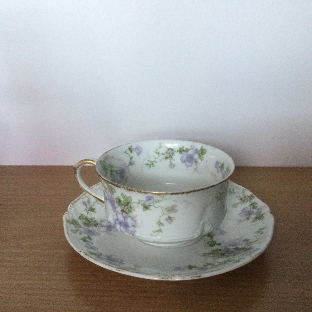 VTG Haviland Limoges CH Field GDA France Cup & Saucer Porcelain purple Flowers